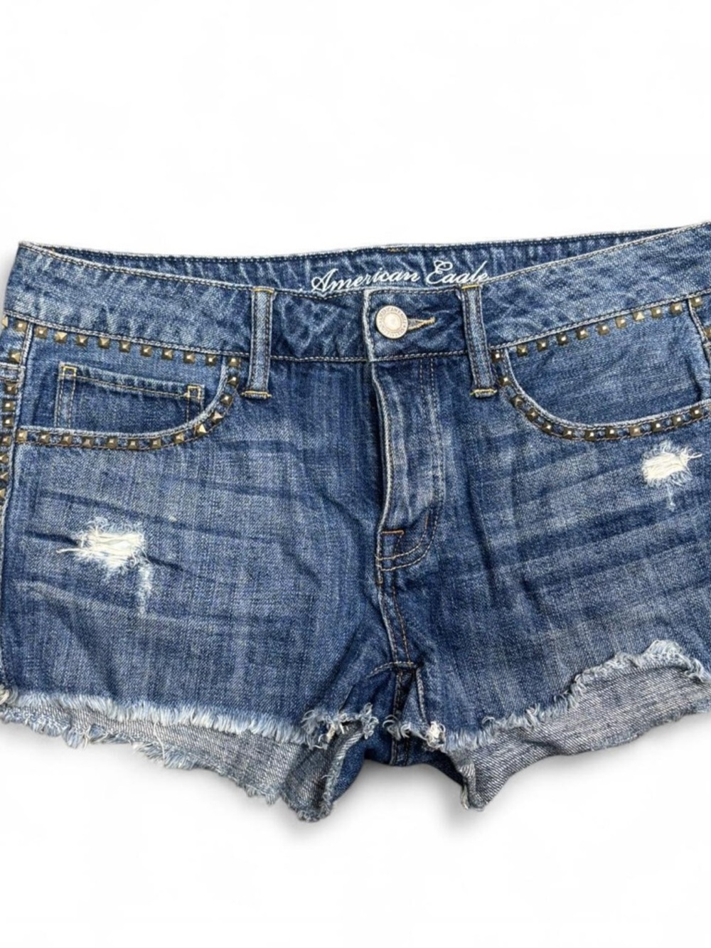 American Eagle Outfitters Blue Studded Distressed Denim Shorts